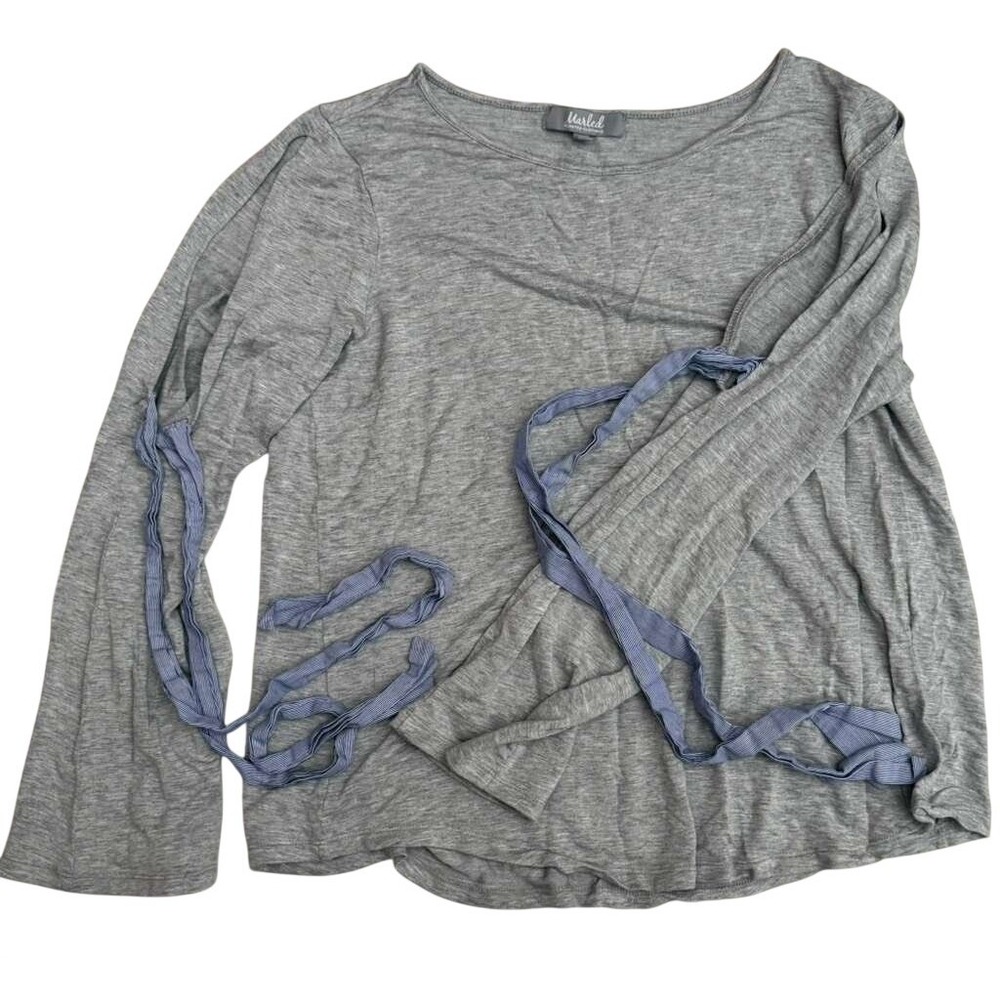 Marled Reunited Clothing Gray Cold Shoulder Ribbon Tie Long Sleeve Top Large